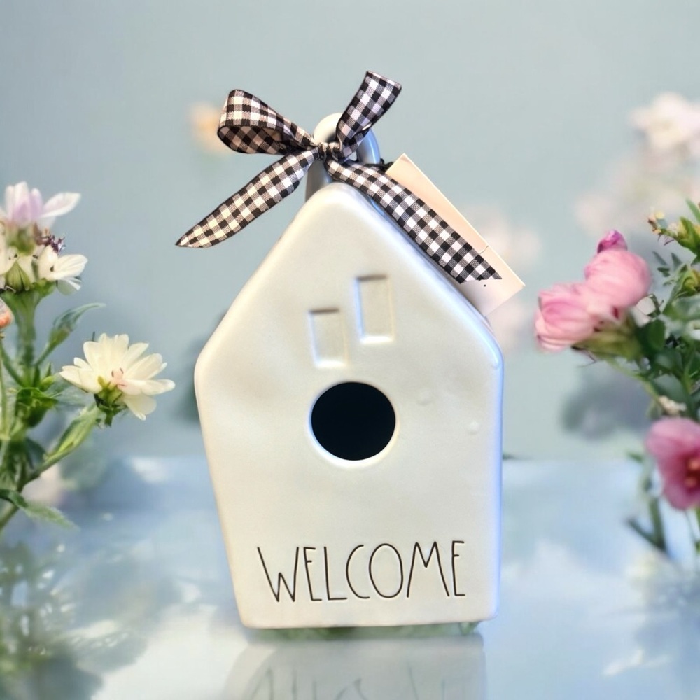 Rae Dunn BLUE Ceramic Birdhouse Welcome Birdhouse Spring Home Decor Summer Decor